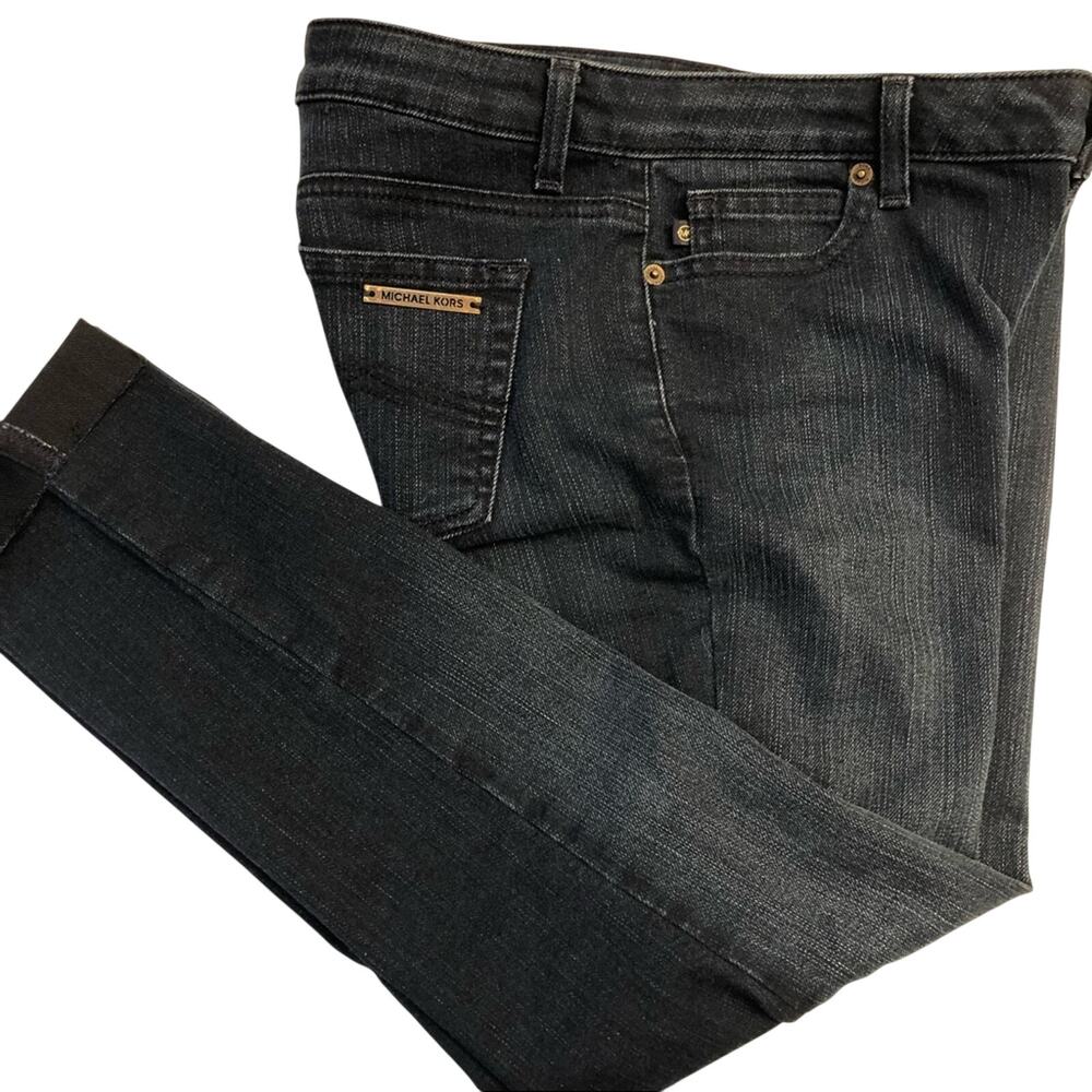Michael Kors Skinny Jeans Raw Folded Hem Stretch Dark Wash Size 4 Indie Sleaze